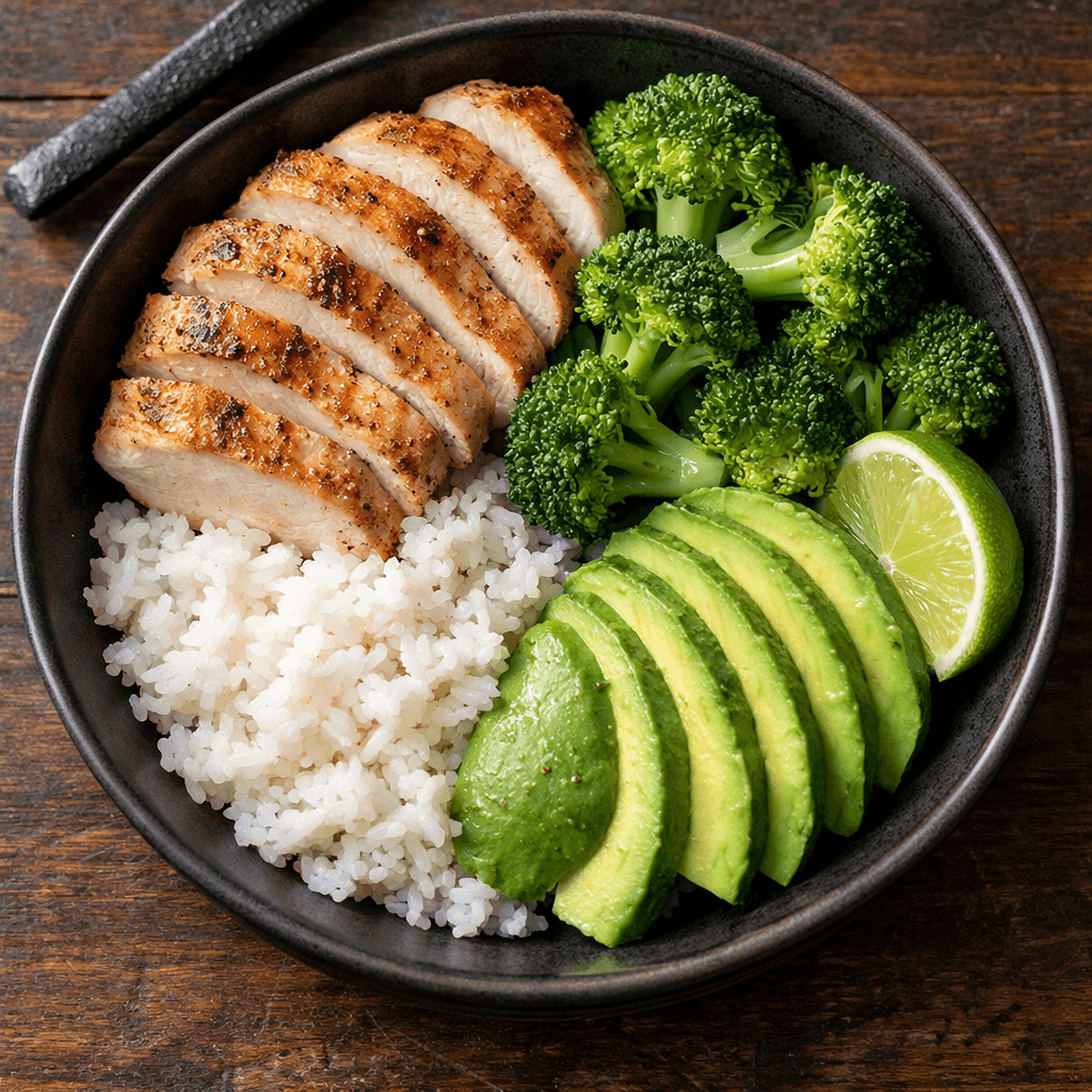 Chicken avocado rice bowl